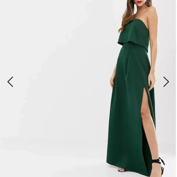 chinese dress ladies Rent Asos Design Ruched Bandeau Washed Satin Maxi Dress With Tie Detail In  Green main image 0